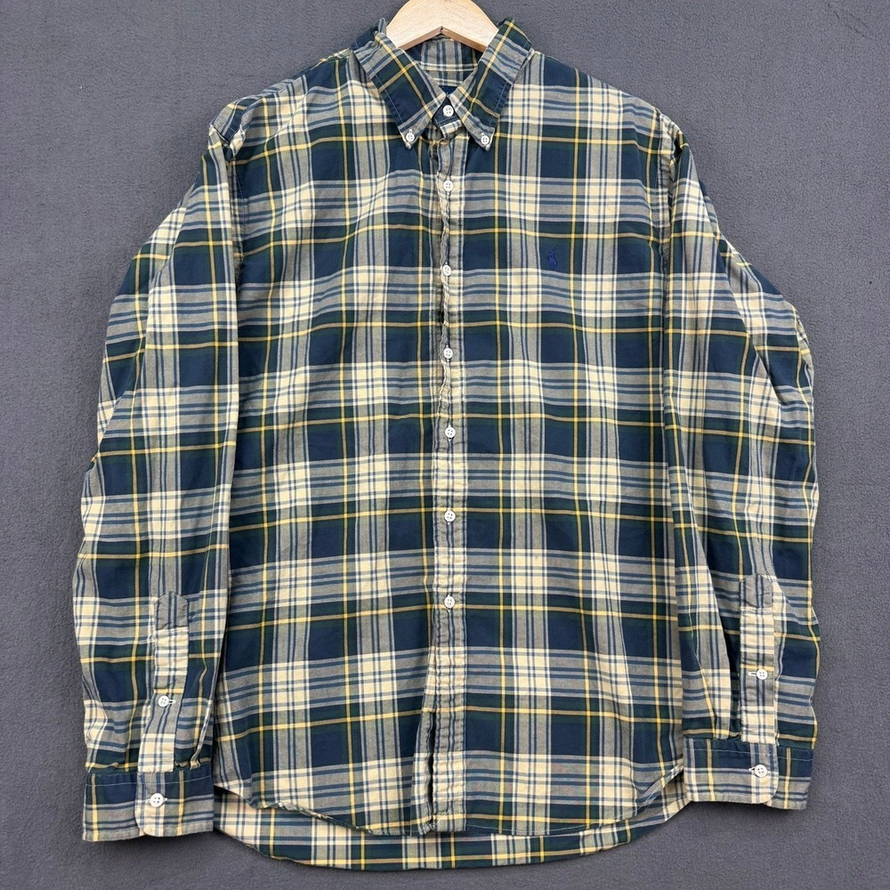 Ralph Lauren Button Down Shirt XXL Men's Custom Fit Plaid Blue Yellow Green